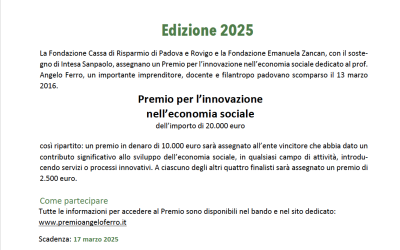 Premio Angelo Ferro per l’innovazione nell’economia sociale